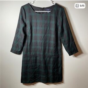 Gap Green & Black Plaid Long Sleeve Dress Size 2